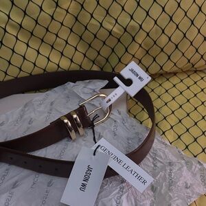 Jason Wu Dark Brown Leather Belt with Gold Accents